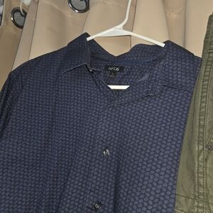 Apt. 9 Dark Blue Patterned Button Down Shirt